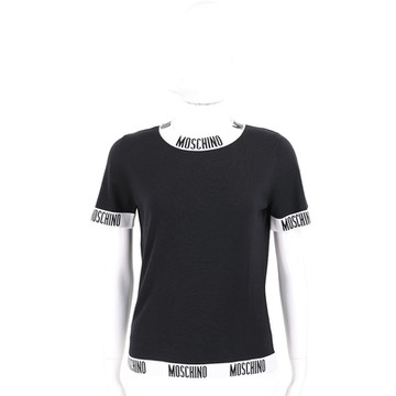MOSCHINO 字母飾邊黑色短袖100%羊毛針織衫 毛衣