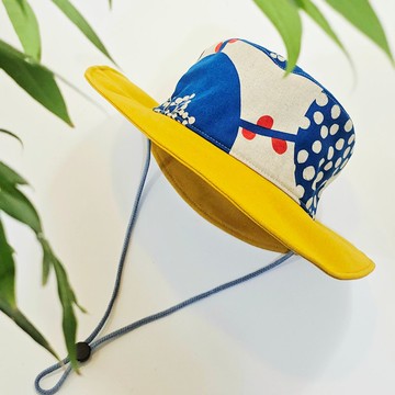 【HiGh MaLi 】風格露營帽 | 藍底紅點#遮陽#大帽簷#日布