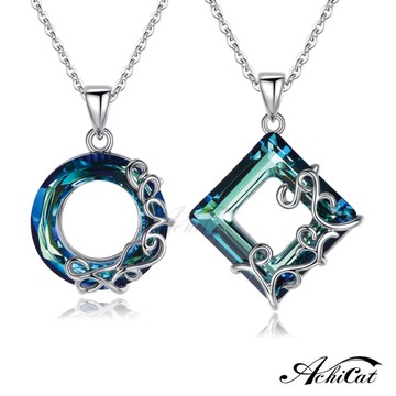 AchiCat 情侶對鍊 正白K項鍊 無比契合 綠水晶項鍊 施華洛世奇元素 單個價格 聖誕節禮物 C206