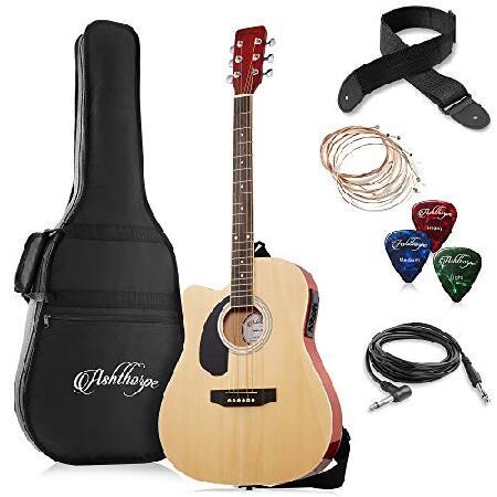 Ashthorpe Full-Size Left-Handed Cutaway Thinline Acoustic-Electric Guitar Package Premium Tonewoods Natural