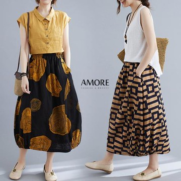 AM艾莫兒  日韓超人氣文青感棉麻裙