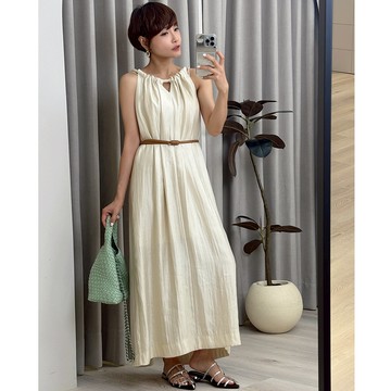 【資深EVA姐｜私服穿搭$2180起】微光澤綁帶長洋裝 杏 (B3320C-013)