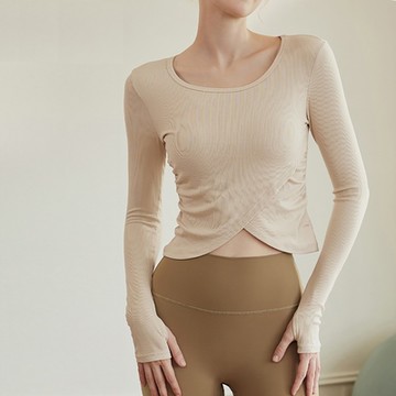 [巴黎精品] 瑜珈服長袖運動服-針織緊身健身短款女上衣4色v1ax1