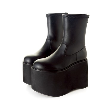 amai 百搭極輕量彈力超高厚底短靴 短靴 短筒靴 厚底靴 切爾西靴 厚底 時尚 演唱會 大尺碼 黑色 WB12BK