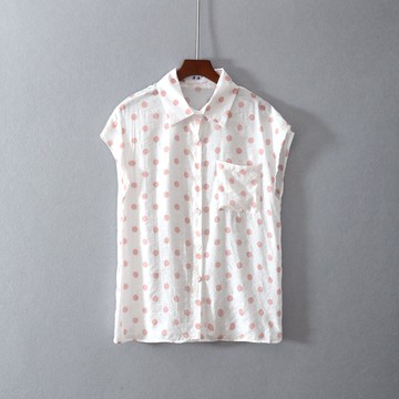 女裝直筒寬松輕薄短袖翻領波點襯衫氣質涼快潮