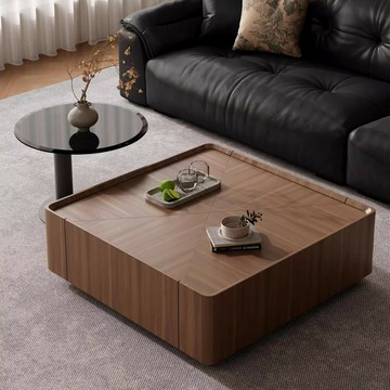 茶幾 免運熱銷 附發票 快速出貨 中古風簡奢實木方形茶幾家用客廳小戶型簡約現代胡桃木圓茶臺組合