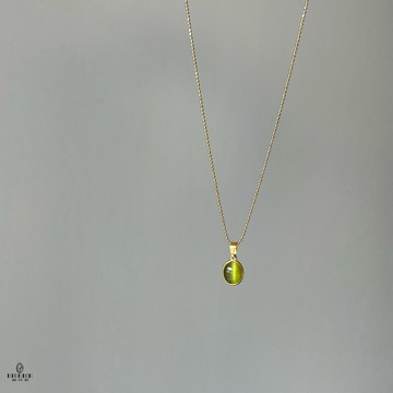 Hi Onion原創小眾貓眼石綠色銀鍍金項鏈高級極簡鎖骨鏈適合秋冬