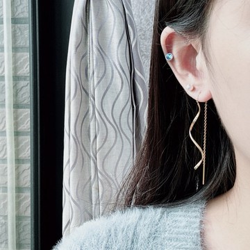 【現貨】波浪簡約鈦鋼耳線 鈦鋼耳環 醫療鋼耳環 氣質抽拉耳線 可調整抽拉耳環