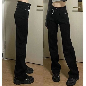台灣出貨 黑色窄版直筒牛仔褲女生高腰顯瘦春秋季高個子加絨褲子煙管褲拖地 顯瘦牛仔褲 直筒牛仔褲 女生牛仔褲 女生長褲
