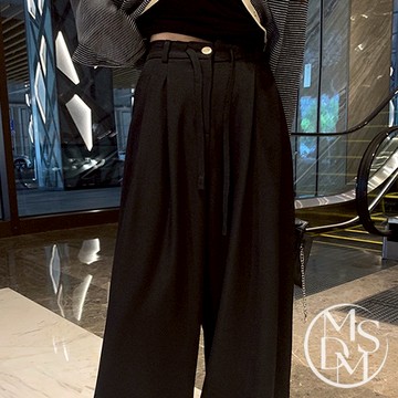 【MDMS】韓系顯瘦設計 高腰休閒 垂墜感 拖地闊腿褲 寬褲 棉麻寬褲 棉麻 長褲 休閒褲 直筒褲 寬鬆長褲 W053