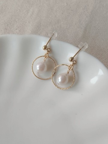 CLIO 水滴珍珠閃閃圓圈耳環(耳夾) SV925/14KGF