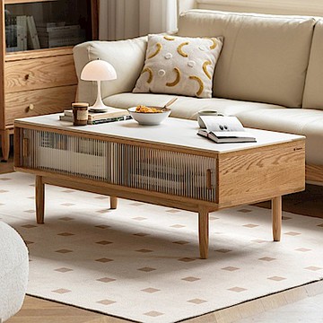 源氏木語光岩橡木原木色玻璃移門岩板茶几1M Y150J13 (H014384214)