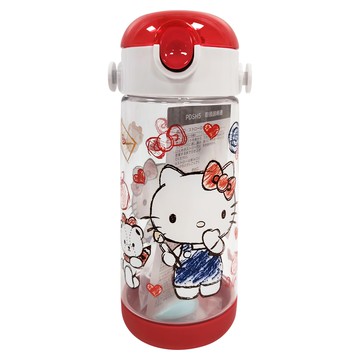 Skater 紅白蓋透明塑膠水壺 彈蓋吸管式  KITTY  480ml  1個
