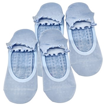 NicoFun 愛定做 女款捲捲花邊防滑瑜珈襪 2雙 天空藍 100%精梳棉  22~24cm