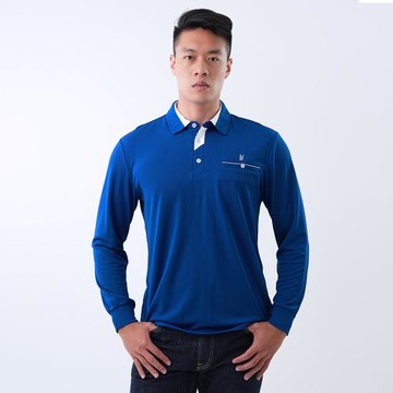 【遊遍天下】男款抗UV吸濕排汗機能長袖POLO衫 GL1037寶藍