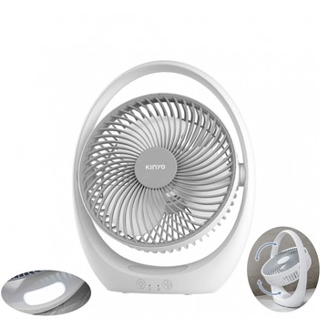 KINYO 桌上型7吋USB靜音電風扇 USB風扇 LED照明電扇 充電桌扇 循環扇