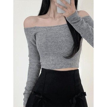 Codibook｜韓國 J-BLIN 安哥拉毛一字領露肩針織上衣［預購］針織衫 T恤 女裝