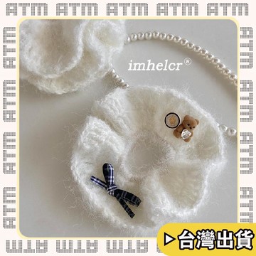 🔥臺灣出貨🔥可開發票✅輕飾時光手作白色毛絨絨小熊針織髮圈~ins超可愛軟糯百搭丸子頭髮繩新款女
