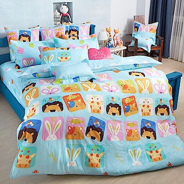 【Great Living格蕾寢飾】義大利Fancy Belle 繽紛動物園 加大純棉床包枕套組