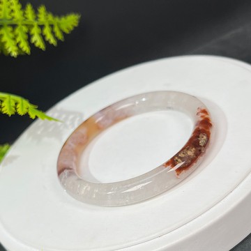 多彩景觀爆晶瑪瑙手鐲56MM 星光閃片圓條共生水晶手環 強化親和力