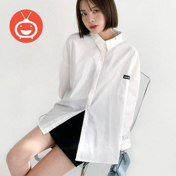 【1-4天出貨】 韓國代購  muahmuah 小logo寬鬆純色襯衫 女款襯衫 女裝襯衫 寬鬆尺碼 大碼襯衫