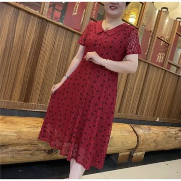 闊太太蕾絲長袖連衣裙女2025夏季新款中老年媽媽大碼翻領遮肚裙子