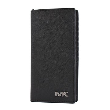 MICHAEL KORS 男款 Rivington 防刮十字紋對開長夾-黑色