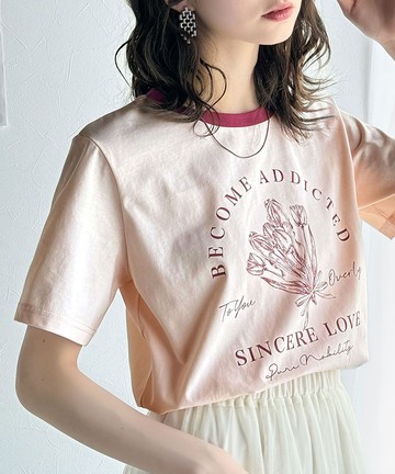 日本 Classical Elf - 法式休閒花束滾邊短袖上衣-粉紅