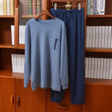 【100%純棉，天然純凈面料】可外穿套頭睡衣長袖長褲男睡衣家居服