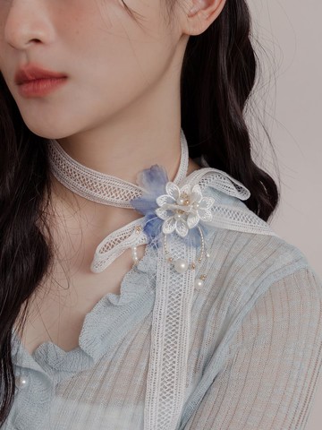 奧米的回覆。MUCHAT手作14KGP珍珠透紗蕾絲花別針