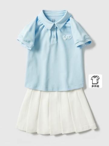 女幼童裝 Logo短袖短裙家居套裝-藍白拼色