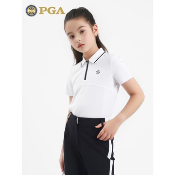 美國PGA兒童高爾夫服裝女童夏季短袖t恤撞色拉鏈運動面料舒適透氣