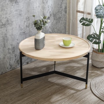 Boden-得恩2.8尺工業風圓形木面大茶几(黑色Y字鐵腳座-兩色可選)-83x83x43cm