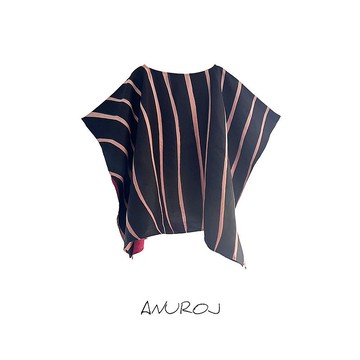 Poncho Linen Silk Blouse Hand paint For Summer Beach Vacatio