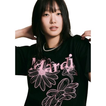 韓國 Mardi Mercredi TSHIRT TRIPLE FLOWER 春夏印花 寬鬆短袖T恤 黑色粉紅BLACK PINK