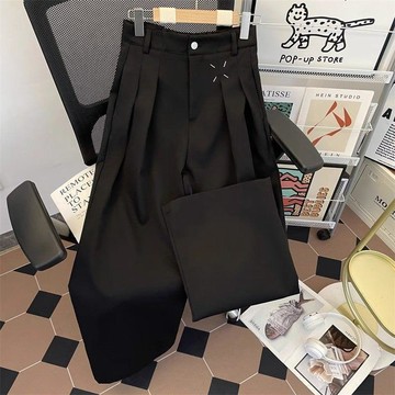 柚里 美式cleanfit西褲春夏薄款休閒褲男女秋冬季潮流黑色直筒寬褲子