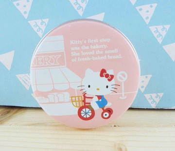 【震撼精品百貨】Hello Kitty 凱蒂貓 KITTY圓形鐵盒-粉腳踏車圖案 震撼日式精品百貨