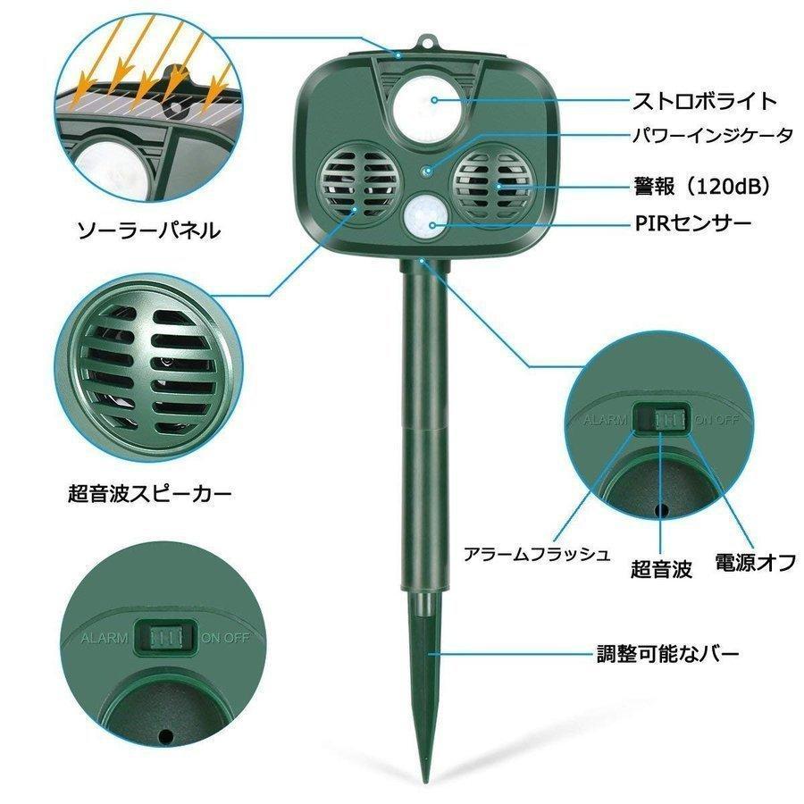 猫よけ 超音波式 動物撃退器 ソーラー充電 コウモリよけ対策　鳩よけ対策 警告アラーム 糞被害 鳥害対策 猫 犬除け ネズミよけ スズメ撃退