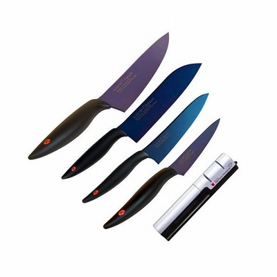スミカマ 霞 包丁 三徳包丁 18cm 小包丁 13cm 剣型包丁 cm ペティナイフ 12cm シャープナー 包丁セット ミッドナイトブルー チタンコーティング 日本製 通販 Lineポイント最大get Lineショッピング