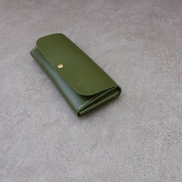 真皮長夾 抹茶綠 手縫皮夾 拉鍊錢包 客製燙金