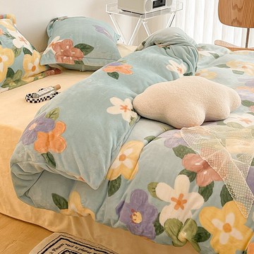 油畫fafa~加厚牛奶絨床上四件套雙面法蘭珊瑚絨被套床單冬季床品4