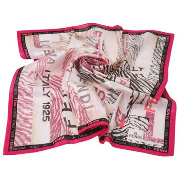 FENDI 斑馬紋字母標誌圖騰品牌字母LOGO大帕領巾(粉紅系/58CM)