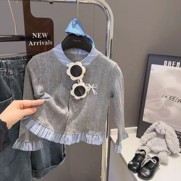 mori🎀mori女童秋季新款外套中大童爆款流ins學院風針織開衫外套
