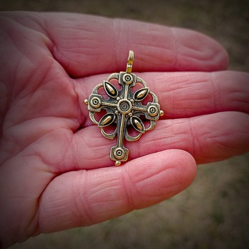 手工黃銅十字項鍊墜飾，復古黃銅十字，質樸黃銅十字