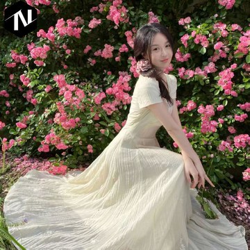 【Nico】💖闆娘推薦 茶歇法式繡花連衣裙女夏季氣質收腰泡泡短袖仙女裙初戀約會桔梗裙 度假風連衣裙