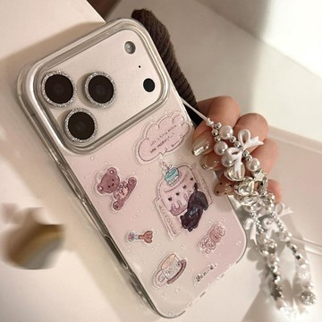 夢幻紫閃粉適用蘋果17promax手機殼iphone16韓系小熊14手鍊15硬11