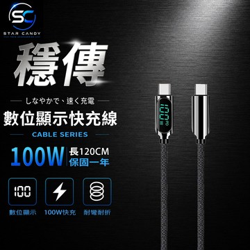 【橘子購物】Type-C to Type-C 數位顯示快充線 MODIAN 保固一年 120CM 100W S04