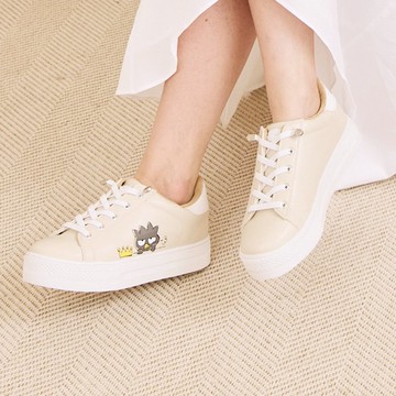 Paidal x酷企鹅XO小皇冠皮質免綁帶跳色厚底休閒鞋不彎腰鞋-奶茶