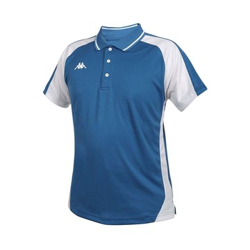 KAPPA 男女吸濕排汗短袖POLO衫-台灣製 運動 慢跑 上衣 311K4XW-R29 珊瑚藍白