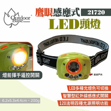 【Outdoorbase】鷹眼感應式LED頭燈 21720 輕巧感應式頭燈 露營燈 遠紅外線頭燈 手電筒 露營 悠遊戶外